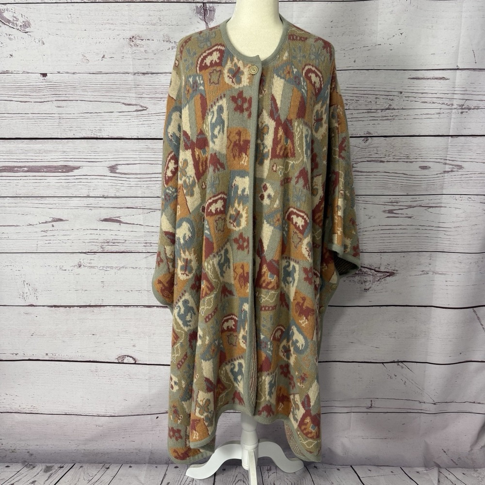GASA Italy Knit Coat Womens Sz 4‎ Tapestry Animal Print Oversized Cardigan Boho